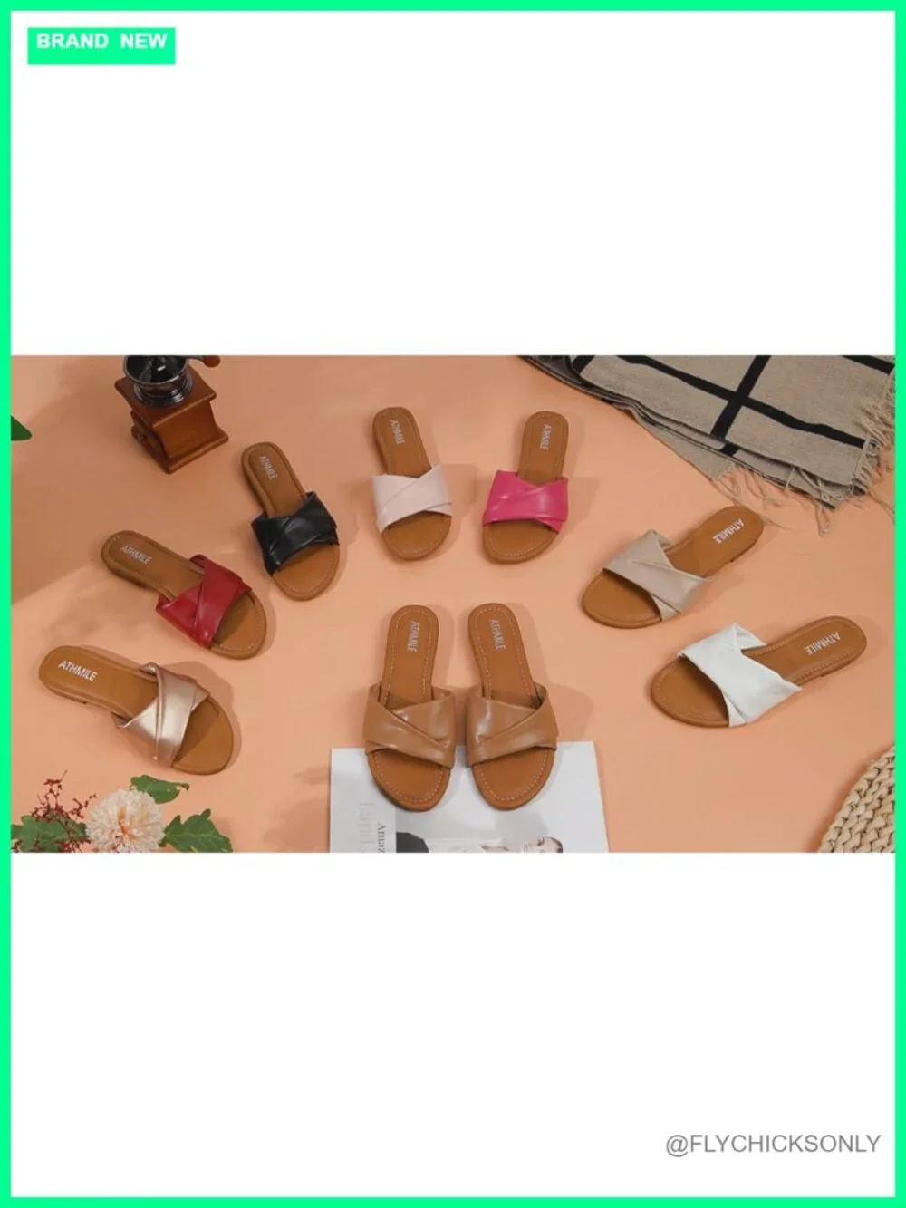 Dressy Summer Flat Sandals with Ankle Strap - Comfortable Slide Sandals for